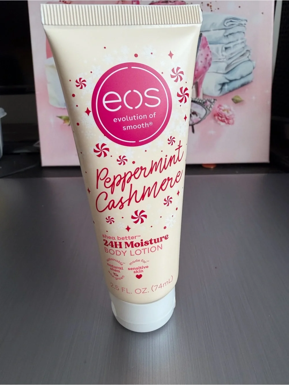 eos Peppermint Cashmere Body Lotion - Cream & Pink Accents
